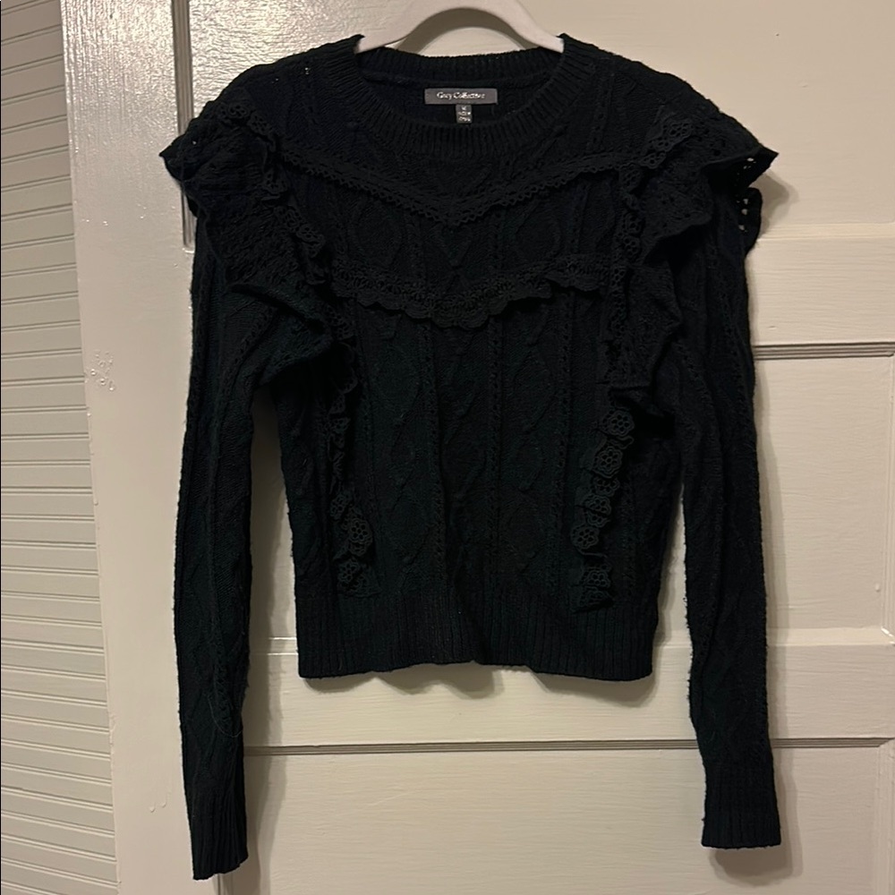 Chic Black Sweater with Ruffle Detail